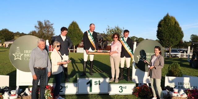2023 IBC Winners 2023 Irish Breeders Classic Winners pictured with Maurice Cousins, Barnadown, Mikey Pender Runner Up, Ger O'Neill Winner and Nicholas Connors 3rd Place. Also pictured Liz Brennan, IBC, Sonja Egan, HSI Sponsor & Fiona Deegan, IBC