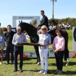 ORHRE 2023 - 4 year old Final Winner. Pictured with Daren Hopkins Winner on Champagne BW owned by Ballywalter Stables are Max O Reilly Hyland and his girlfriend who sponsored this class. Also pictured is Sharon Fitzpatrick who presented the Jonathan Fitzpatrick Memorial Trophy to the class winner on behalf of her family in memory of her late son. Pictured also Maurice Cousins and Liz Brennan.